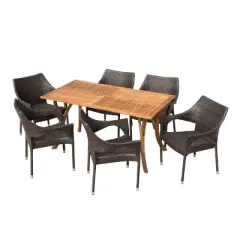 Nora 7pc Acacia & Wicker Dining Set - Teak/Brown - Christopher Knight Home