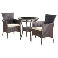 Parker 3-Piece Wicker Patio Bistro Seating Set with Cushions - Brown - Christopher Knight Home