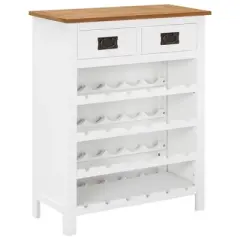 vidaXL Freestanding Wine Cabinet in Solid Oak Wood with Two Drawers and Four Shelves, Brown White - Accommodates 24 Wine Bottles