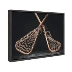 18" x 24" Sylvie Lacrosse Sticks Framed Canvas by Shawn St. Peter Gray - DesignOvation