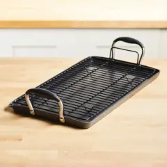 Anolon Advanced Home 10"x18" Double Burner Griddle Onyx: Nonstick, Hard Anodized, Silicone & Stainless Steel Handle