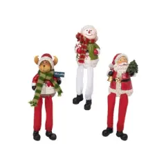 Transpac Resin Santa Snowman Reindeer Sitter Set of 3 Christmas Decorative Figurines for Indoor Tabletop Mantel Decor