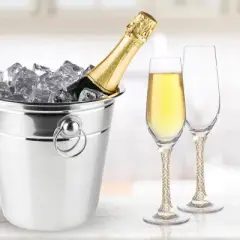 Berkware Luxurious Crystal Champagne Flutes with Elegant Rhinestone Embellished Stem - 8oz