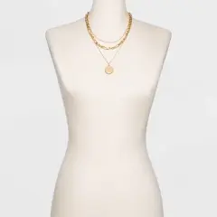 Disc Charm and Chain Layered Necklace - Universal Thread&trade; Gold