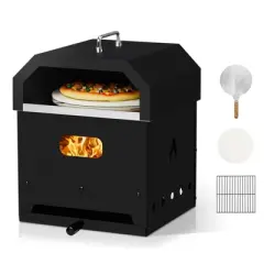 KTMBDW Outdoor Pizza Oven, Wood Fired for Outside, Patio Maker With Pizza Stone, Cooking Grill Grate for Backyard Camping, Black