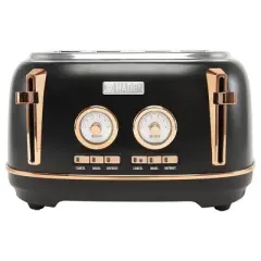 Haden Dorset 4 Slice Wide Slot Stainless Steel Toaster Bundled with 12 Cup Programmable Drip Coffee Maker Coffee Machine, Black & Copper