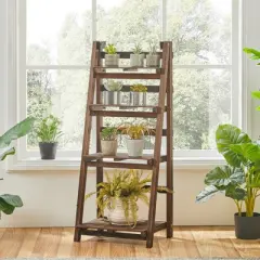 Yaheetech 4 Tier Foldable Wooden Flower Plant Display Stand Shelf Ladder for Indoor/Outdoor