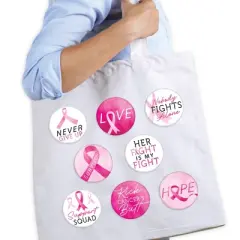 Big Dot of Happiness Pink Ribbon Buttons - Breast Cancer Awareness Support Badge - 3 inch Pinback Button - Set of 8