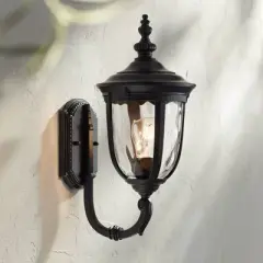 John Timberland Bellagio Vintage Rustic Outdoor Wall Light Fixture Texturized Black Upbridge 16 1/2" Clear Hammered Glass for Post Exterior Barn Deck