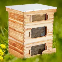 VEVOR Bee Hive 30 Frame Bee Hives Starter Kit,Beeswax Coated Fir Wood, 2 Deep + 1 Medium Bee Boxes Langstroth Beehive Kit,Transparent Acrylic Windows
