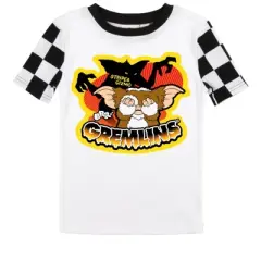 Gremlins Stripe and Gizmo Character Group Checker Pattern Youth Boy's Short Sleeve Pajama Set