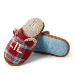 Dearfoams Kid's Unisex Lil Bear Red Plaid Scuff Slippers