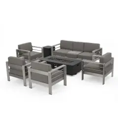 Christopher Knight Home Cape Coral Outdoor Aluminum 7 Seater Chat Set with Fire Pit