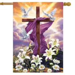Briarwood Lane House Flag 40x28 For Outdoor Sunrise Easter Cross For Easter House Flag
