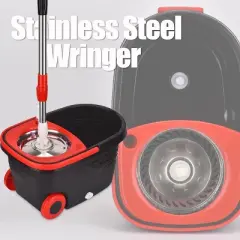 Spin Mop and Bucket with Wringer Set on Wheels, 360 Spinning Mop  Floor Cleaning System with 3 Microfiber Replacement Heads