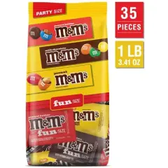 M&M's Milk Chocolate, Peanut & Peanut Butter Candy Fun Size Variety Pack, Party Size - 19.41 Oz Bulk Bag