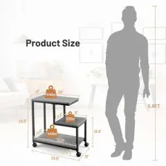 Costway 2 PCS 3 Tier Side Table W/ Casters Mobile End Table Storage Living Room Bedroom