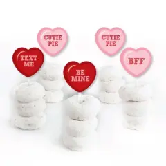 Big Dot of Happiness Conversation Hearts - Dessert Cupcake Toppers - Valentine's Day Party Clear Treat Picks - Set of 24
