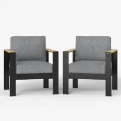 LayinSun Outdoor Patio Furniture Aluminum Armchair, All-Weather Metal Chair with 5" Thick Cushions for Porch, Balcony