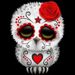Junior's Design By Humans Cute Red Day of the Dead Sugar Skull Owl By jeffbartels T-Shirt