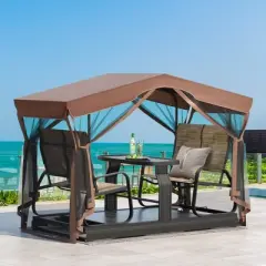 Erommy 4-Seat Patio Swing Chair Outdoor Glider Benches, Aluminum Frame, Canopy with Netting, Porch Glider Chair