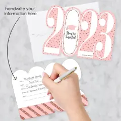 Big Dot of Happiness Rose Gold Grad - Shaped Fill-In Invitations - 2023 Graduation Party Invitation Cards with Envelopes - Set of 12
