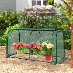 Costway Portable Mini Greenhouse 47" x 22" x 24" Outdoor Indoor Tunnel Greenhouse Green/White