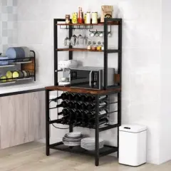 MOEPISY Wine Rack with 4 Tier Storage Shelves and Glass Holders