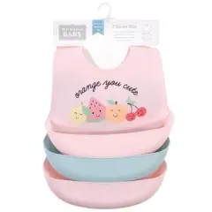 Hudson Baby Infant Girl Silicone Bibs 3pk, Cute Fruit, One Size