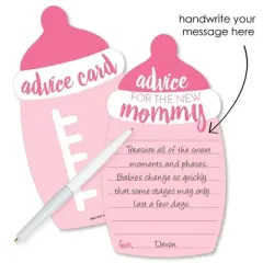 Big Dot of Happiness Baby Girl - Pink Bottle Baby Shower Advice Cards - Set of 20