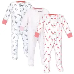 Yoga Sprout Baby Girl Cottton Zipper Sleep and Play 3pk, Flamingo