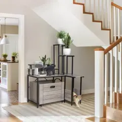 Cat Litter Box Enclosure Furniture with 3-Tier Storage Shelves, Wooden Large Hidden Litter Box Furniture, Modern Style Cat Washroom ,Grey