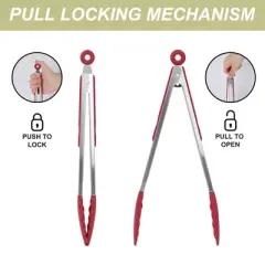 Stainless Steel Kitchen Tongs Silicone Tipped BBQ Cooking Tongs