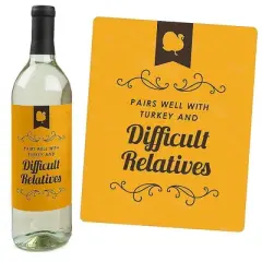 Big Dot of Happiness Gobble 'Til You Wobble - Thanksgiving Party Funny Decorations for Women and Men - Wine Bottle Label Stickers - Set of 4