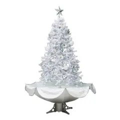 Northlight Lighted Musical Snowing Artificial White Tinsel Christmas Tree - 6' - White LED Lights