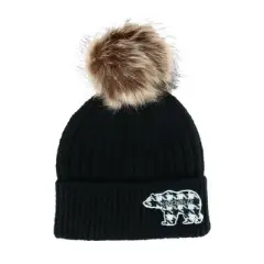 David & Young Women's Mama Bear Beanie Hat with Houndstooth Patch