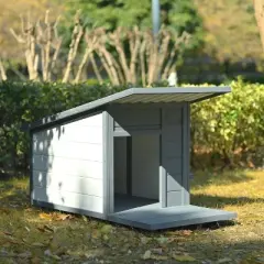 Gulches Pet Houses - Portable Outdoor Dog House with Wheels and Dual Bowls, White & Gray