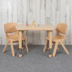 Emma and Oliver 21.875"W x 26.625"L Rectangular Plastic Height Adjustable Activity Table Set with 2 Chairs