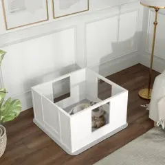 PawHut Whelping Box for Dogs with Waterproof Whelping Pad, Clear Panels, Adjustable Entrance, Double Room, for Small Dogs