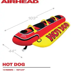 Airhead HD-3 Hot Dog Triple Rider Towable Inflatable 3 Person Boat Lake Tube with Tow Point, Handles, and Double Stitched 840-Denier Nylon Cover