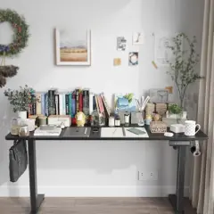 FONTOI Desks, Gaming Desk Office Desk with Adjustable Height, Spacious Work Surface Table, Standing Desk with Splice Board, Black, 24"*55"*27.5"