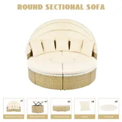 Outdoor Rattan Daybed with Retractable Canopy - Separate Seating and Removable Cushions