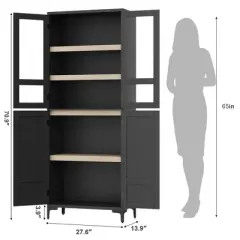Storage Cabinet, Kitchen Pantry Cabinet 5 Tier Bathroom Cabinet with 4 Doors Adjustable Shelves for Kitchen
