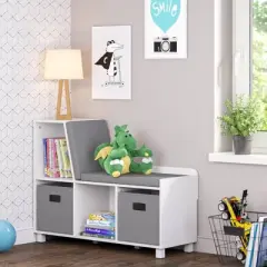 Kids' Book Nook Storage Bench with Cubbies White - RiverRidge Home