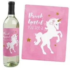 Big Dot of Happiness Rainbow Unicorn - Magical Unicorn Baby Shower or Birthday Party Decor for Women and Men - Wine Bottle Label Stickers - Set of 4