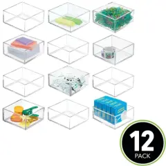 mDesign Plastic Square Desk Organizer for Office Desktop Drawers, 12 Pack, Clear