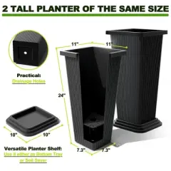 TOAOTBNBO Tall Planters Set of 2, Durable Planter with Vertical Stripes, Porch Plants with Drainage Holes and Bottom Tray