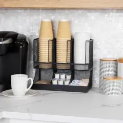 Mind Reader Wire Cup and Condiment Station Black: Coffee Bar Accessories & Coffee Station Organizer