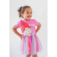 Disney Belle Princess Ariel Jasmine Graphic T-Shirt Mesh Skirt Leggings and 3 Piece Outfit Set Jasmine, Belle, Ariel 