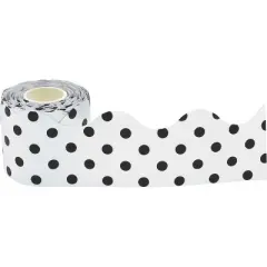 Teacher Created Resources Scalloped Rolled Border Trim 2-3/16" x 50' Black/White Polka Dots 3/Pack